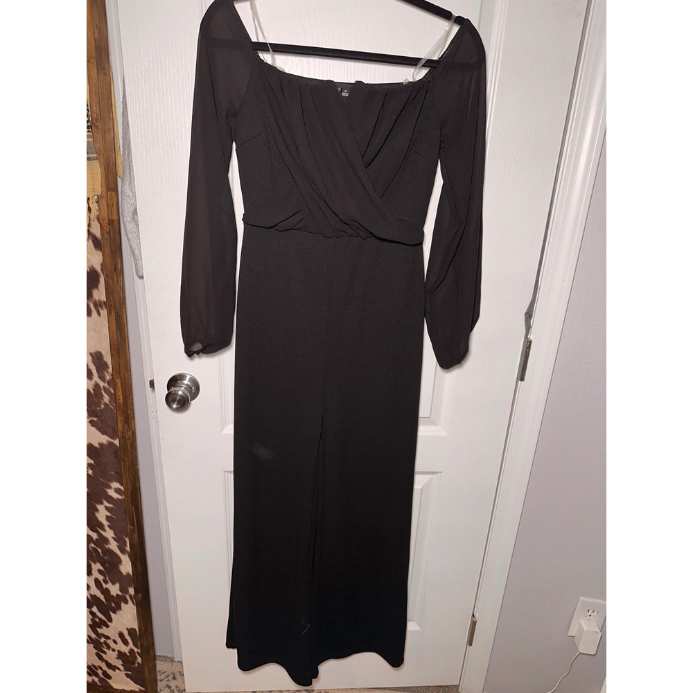 Windsor Black Long Sleeve Wrap Front Wide Leg Jumpsuit Medium